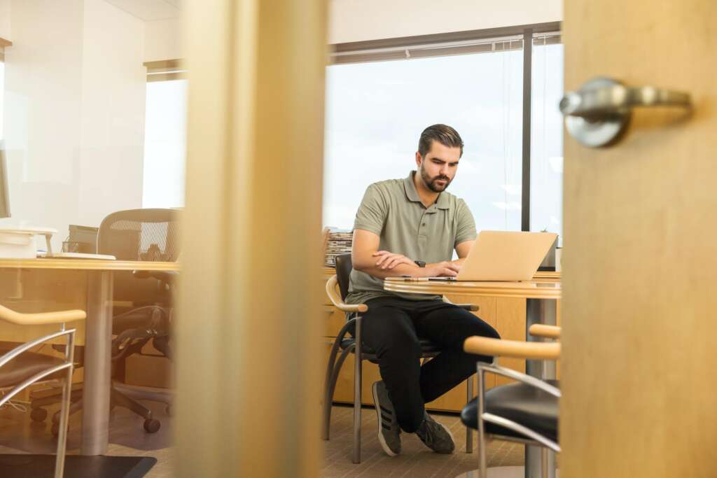 A man inside an office door | Active shooter training
